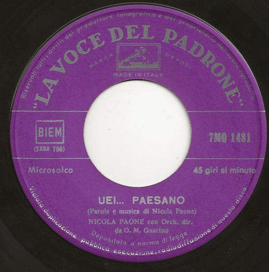 Nicola Paone – Uei... Paesano | Vintage 7"