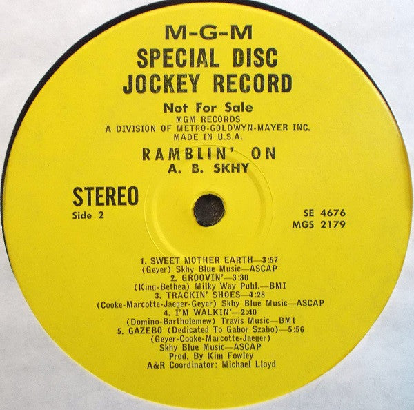 A. B. Skhy : Ramblin' On (LP, Album, Promo)