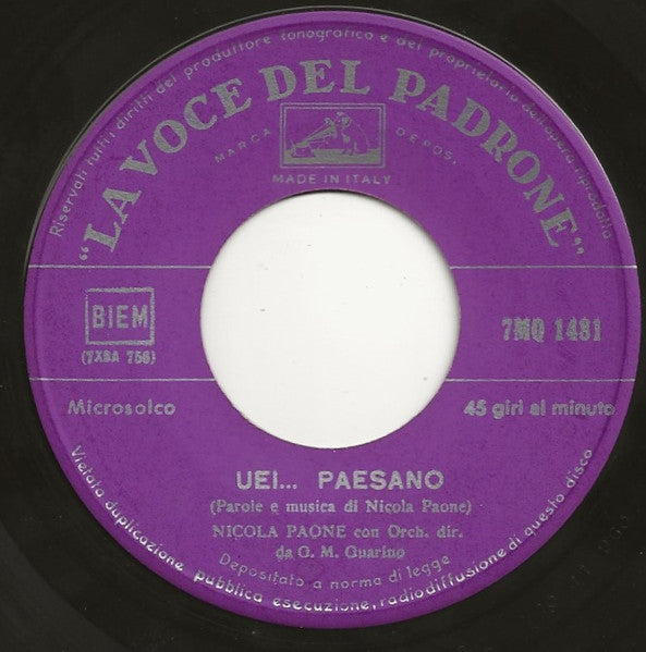 Nicola Paone – Uei... Paesano | Vintage 7"