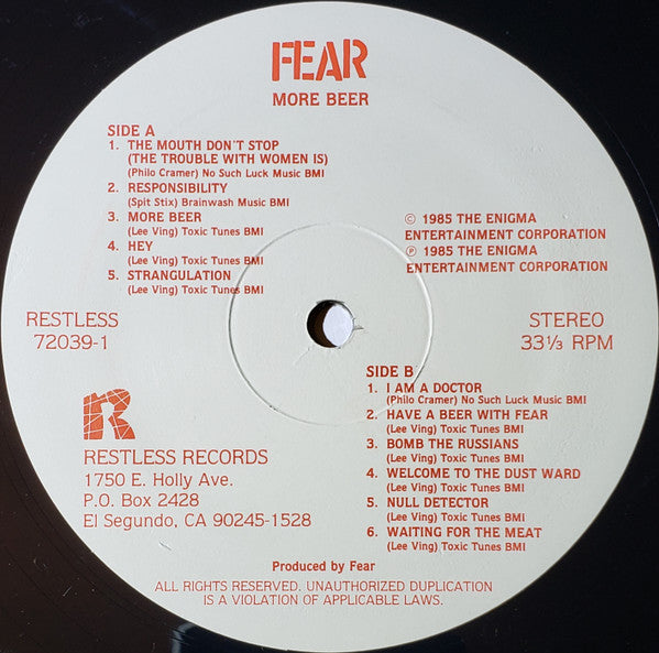 Fear – More Beer | Vintage LP