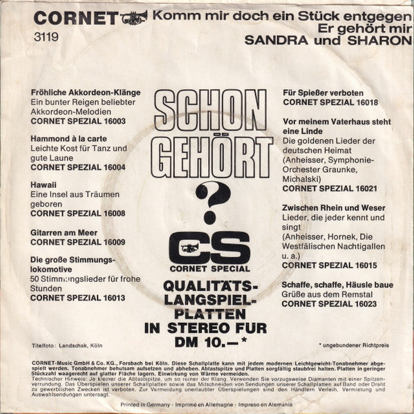 Sandra & Sharon – Komm Mir Doch Ein Stück Entgegen / Er Gehört Mir | Vintage 7"